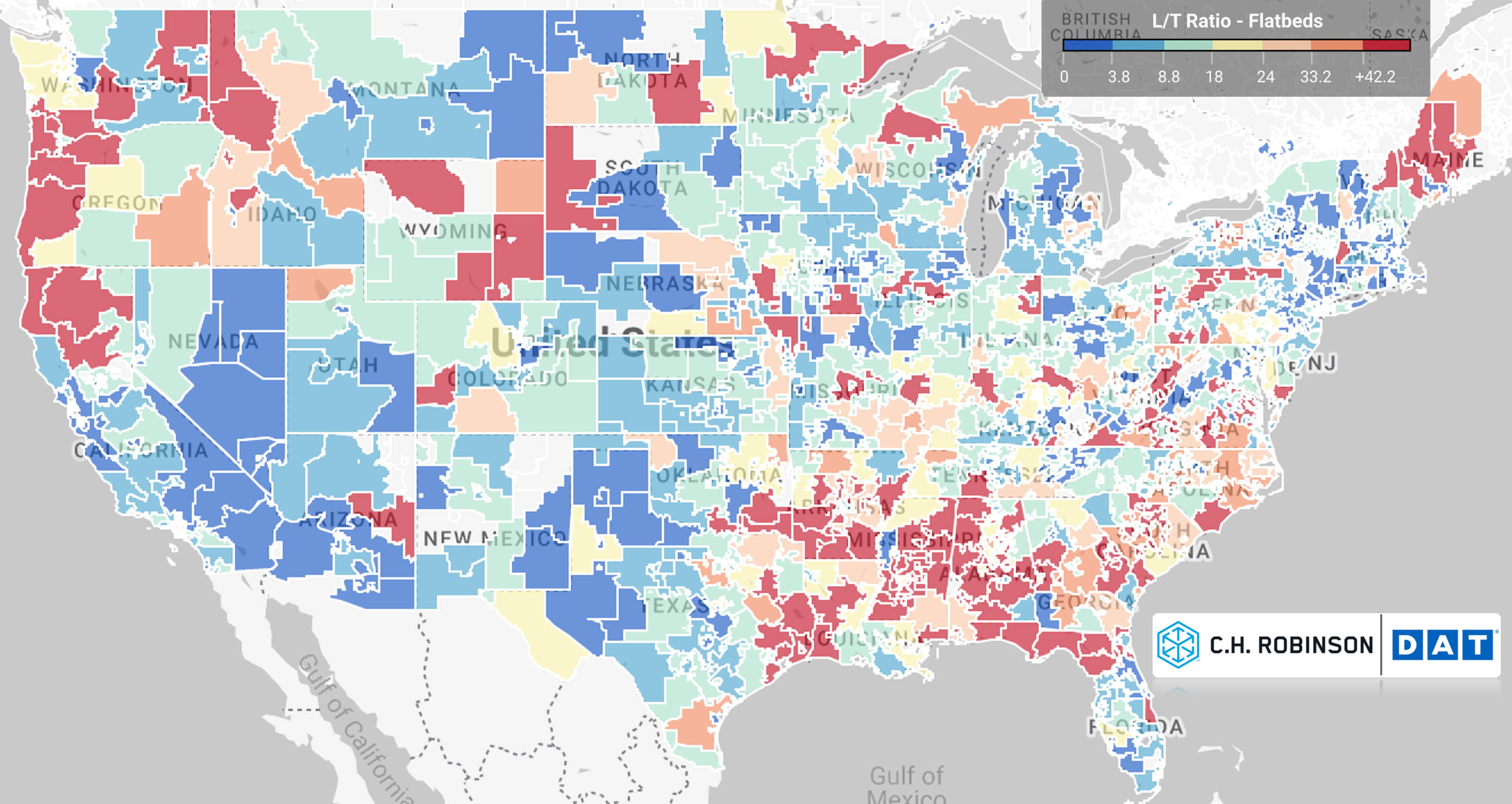 Flatbed heatmap DAT - C.H. Robinson freight market insights 11.17.22